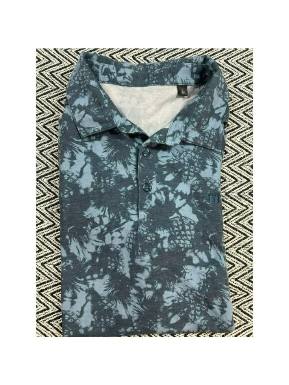 Men's TravisMathew Polo Shirt Blue & White Pineapple L Travis Mathew Peru